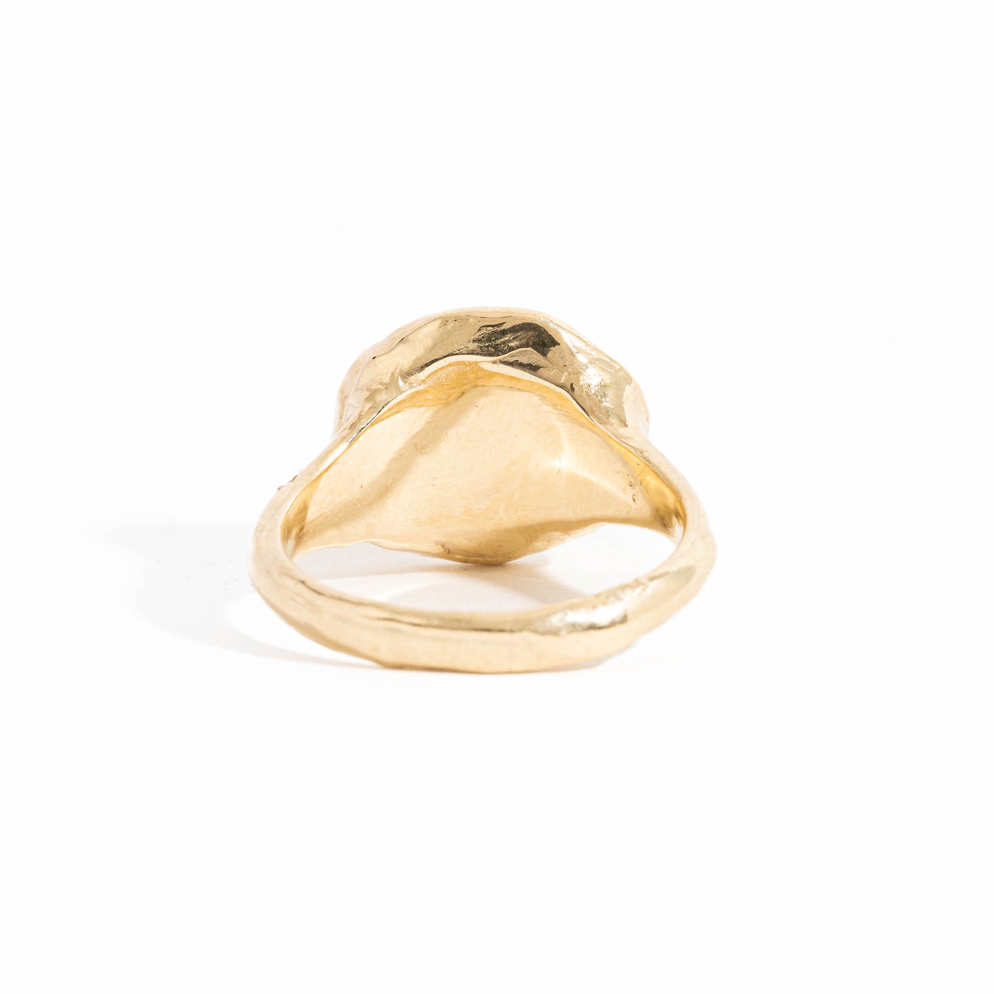  Round Signet Ring wth Pave Set White Diamond in 9 Carat Yellow Gold