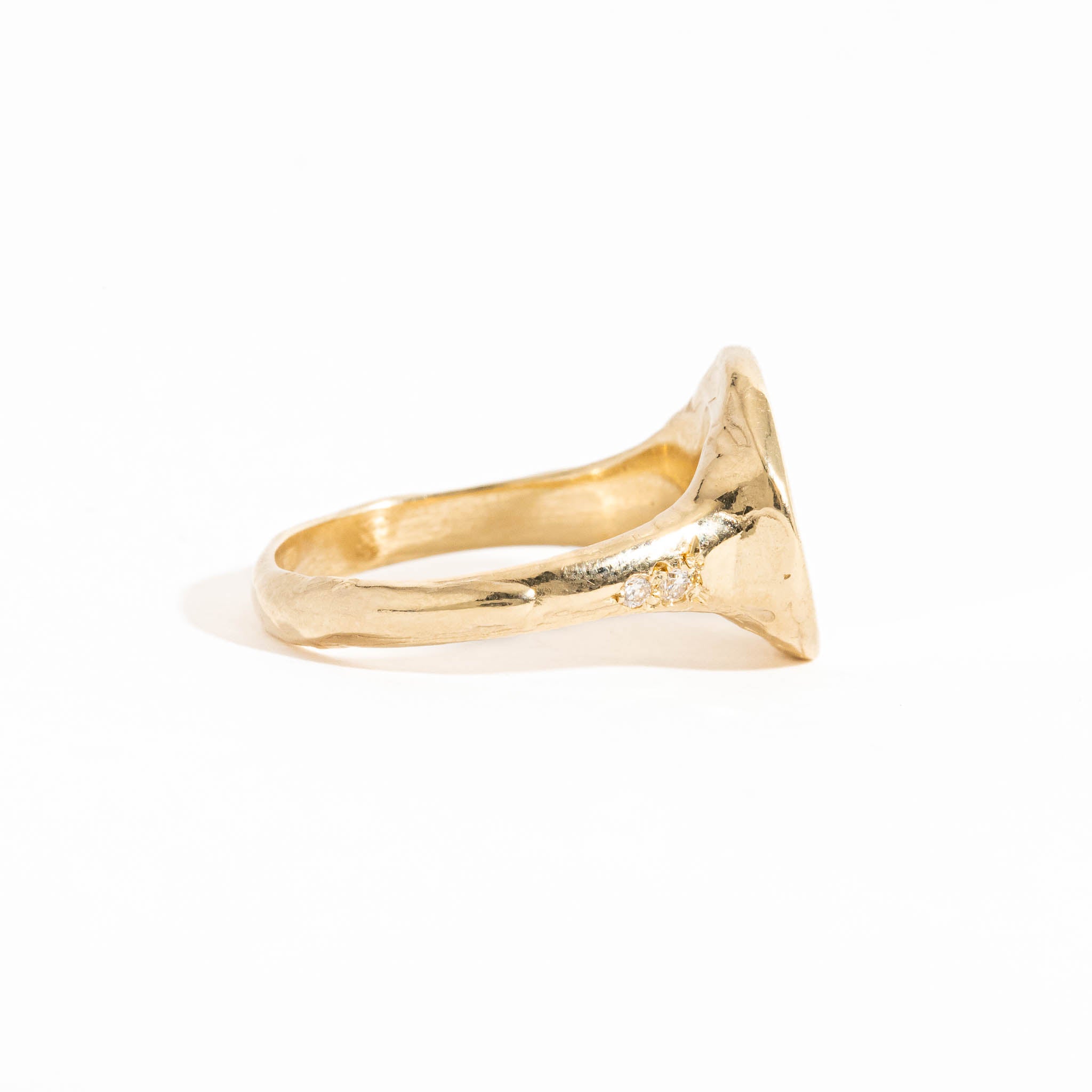  Round Signet Ring wth Pave Set White Diamond in 9 Carat Yellow Gold
