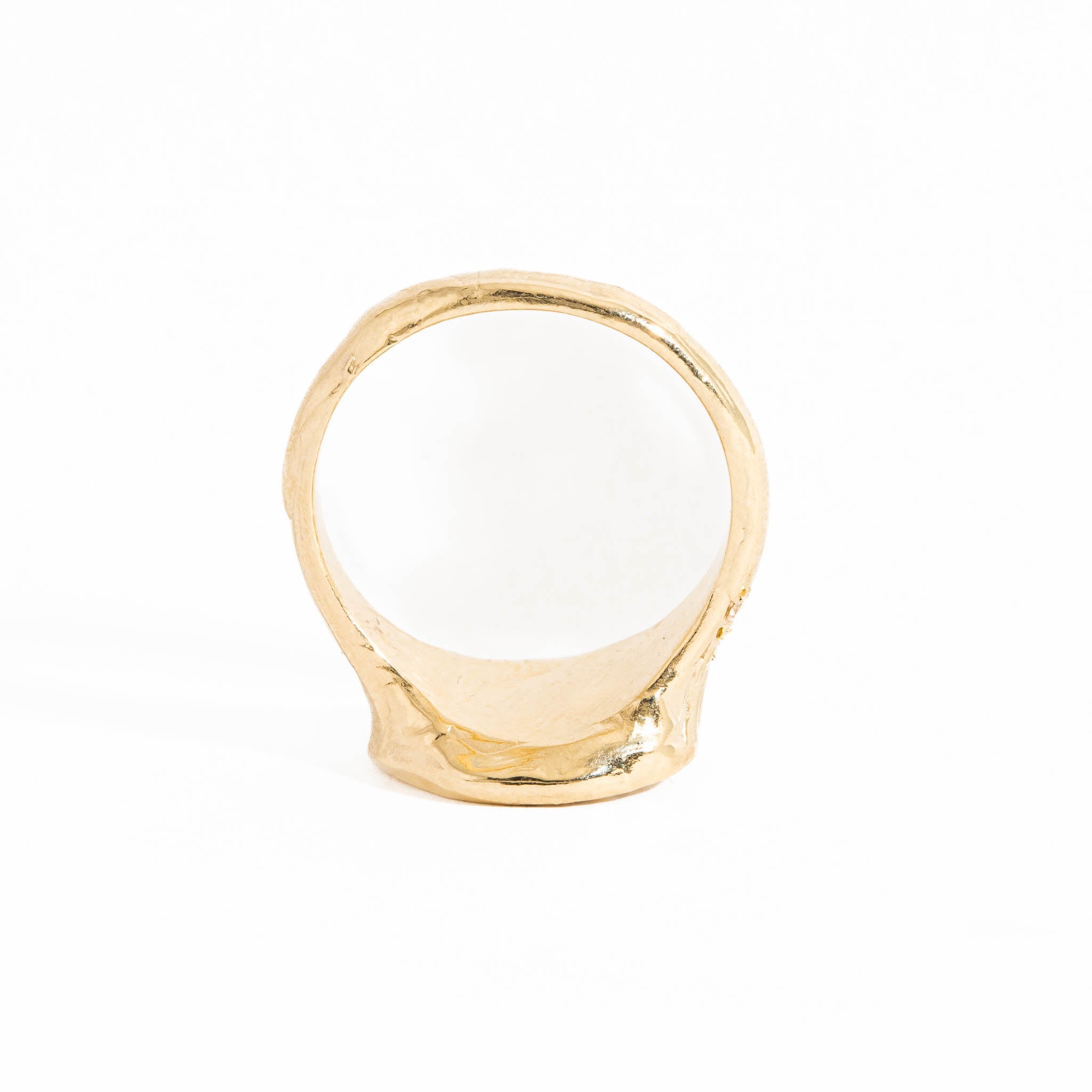  Round Signet Ring wth Pave Set White Diamond in 9 Carat Yellow Gold