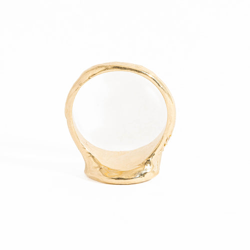  Round Signet Ring wth Pave Set White Diamond in 9 Carat Yellow Gold