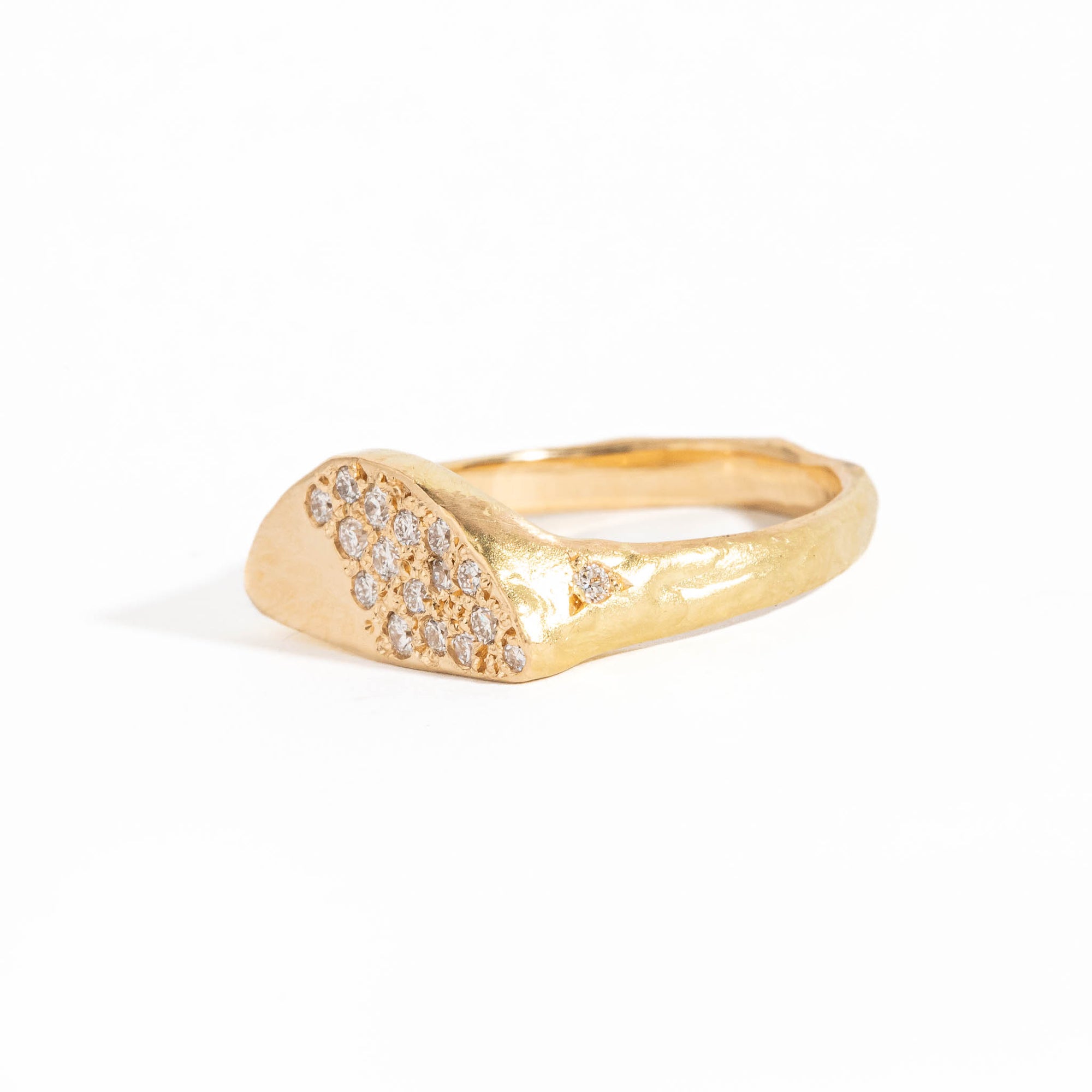 Crescent White Diamond Signet Ring in 18ct Yellow Gold