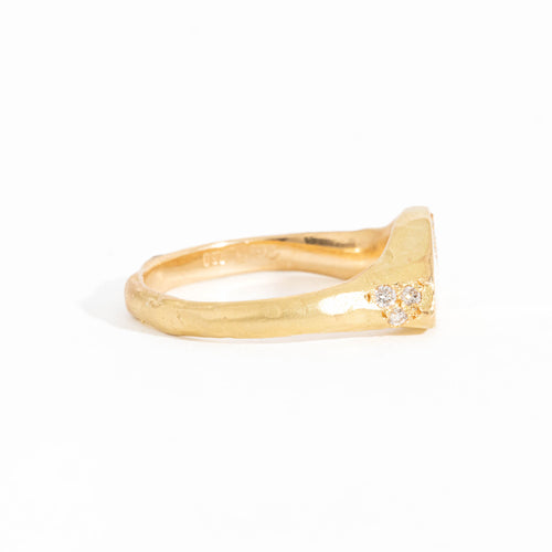Crescent White Diamond Signet Ring in 18ct Yellow Gold