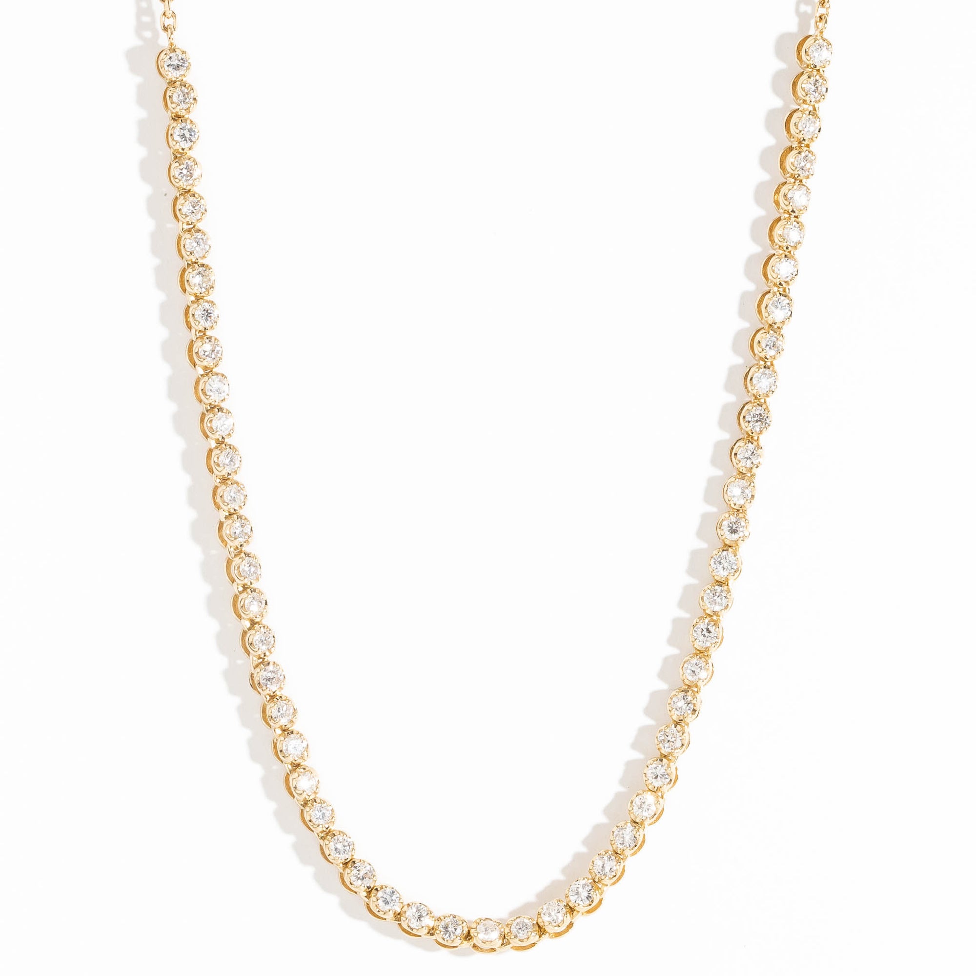  14 carat Yellow Gold tennis necklace with white diamonds