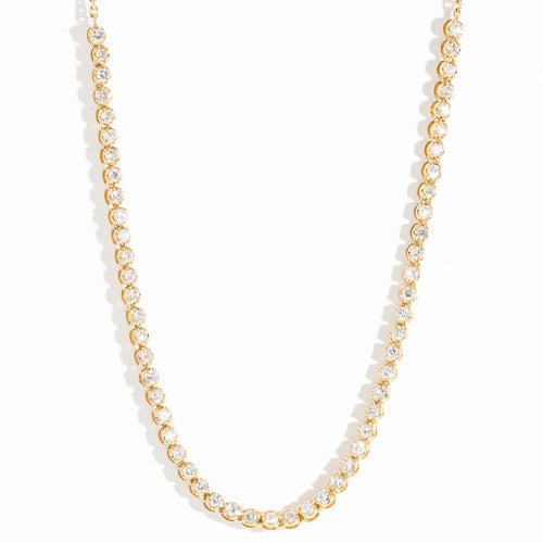  14 carat Yellow Gold tennis necklace with white diamonds