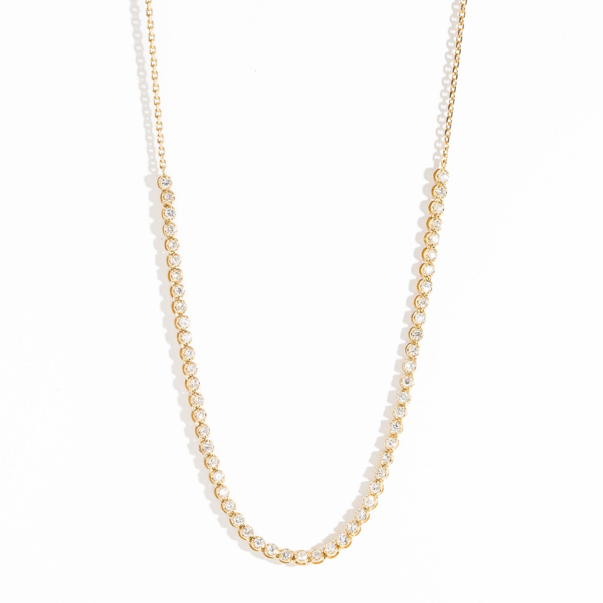  14 carat Yellow Gold tennis necklace with white diamonds