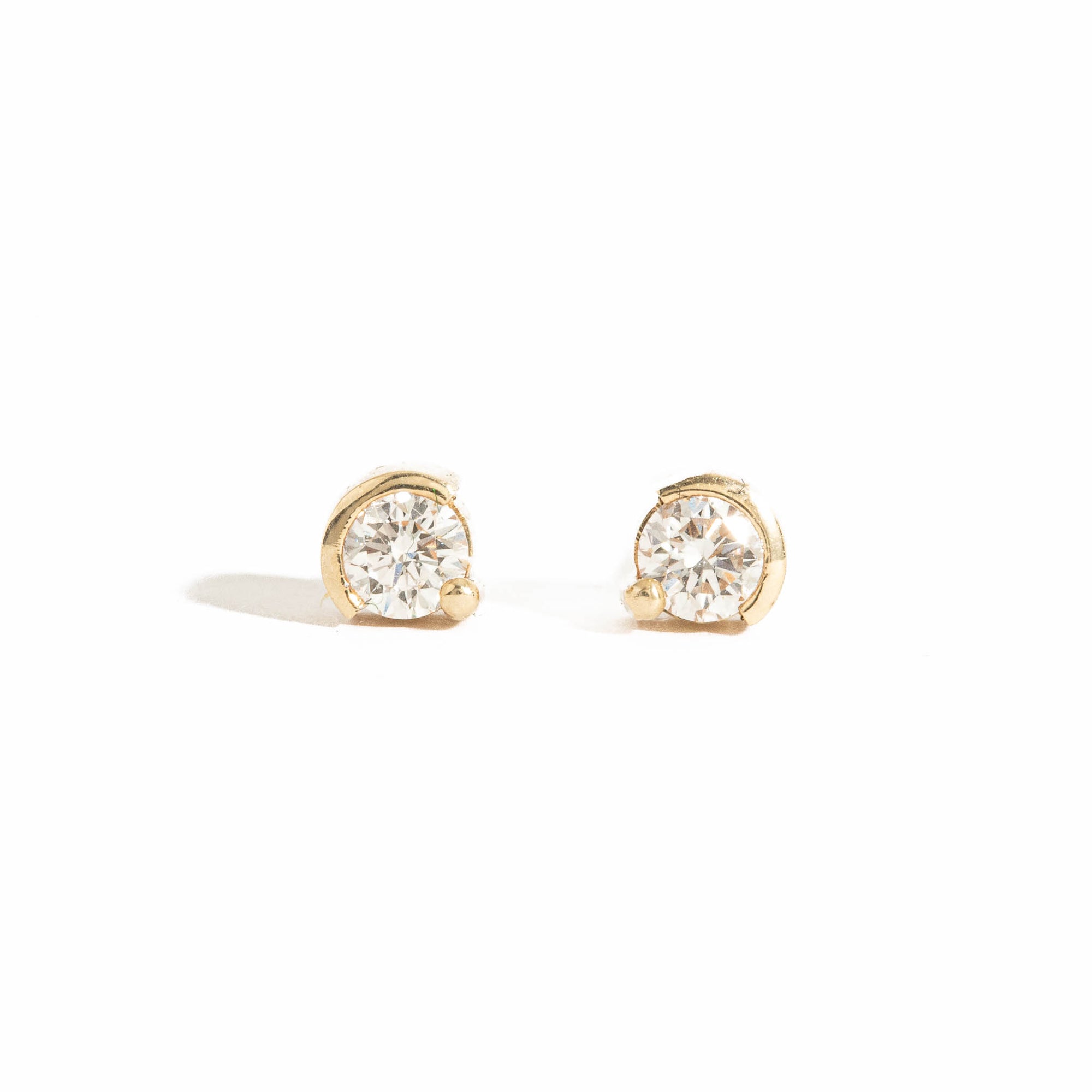  Round Brilliant Cut White Diamond Earrings with Half Bezel