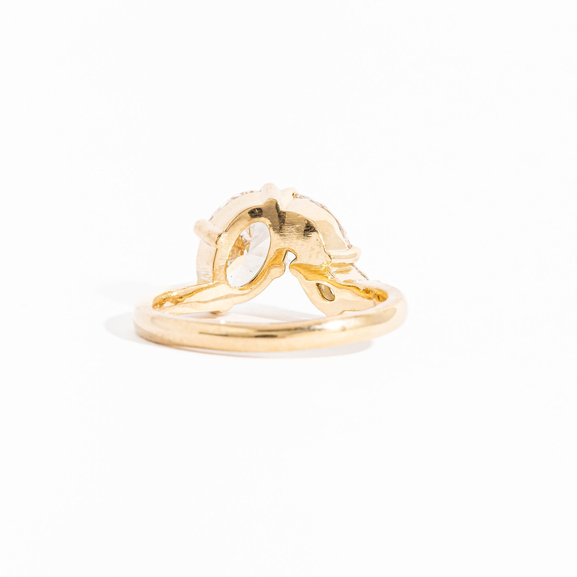 Three Stone Oval Cut, Pear Cut and Marquise Cut Diamond Ring in 18 Carat Yellow Gold