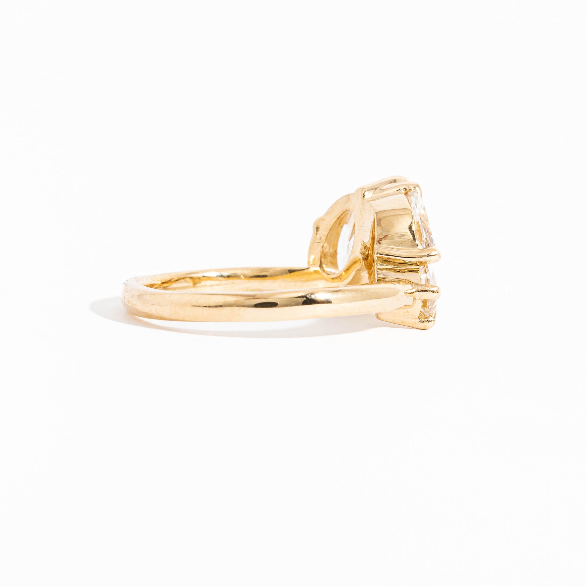 Three Stone Oval Cut, Pear Cut and Marquise Cut Diamond Ring in 18 Carat Yellow Gold