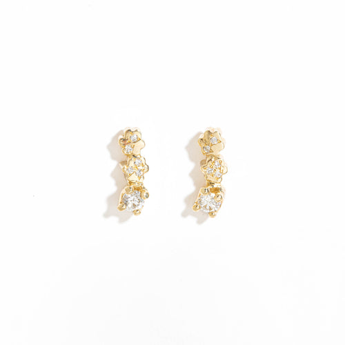 Diamond Flower Shaped Earrings in 9 Carat Yellow