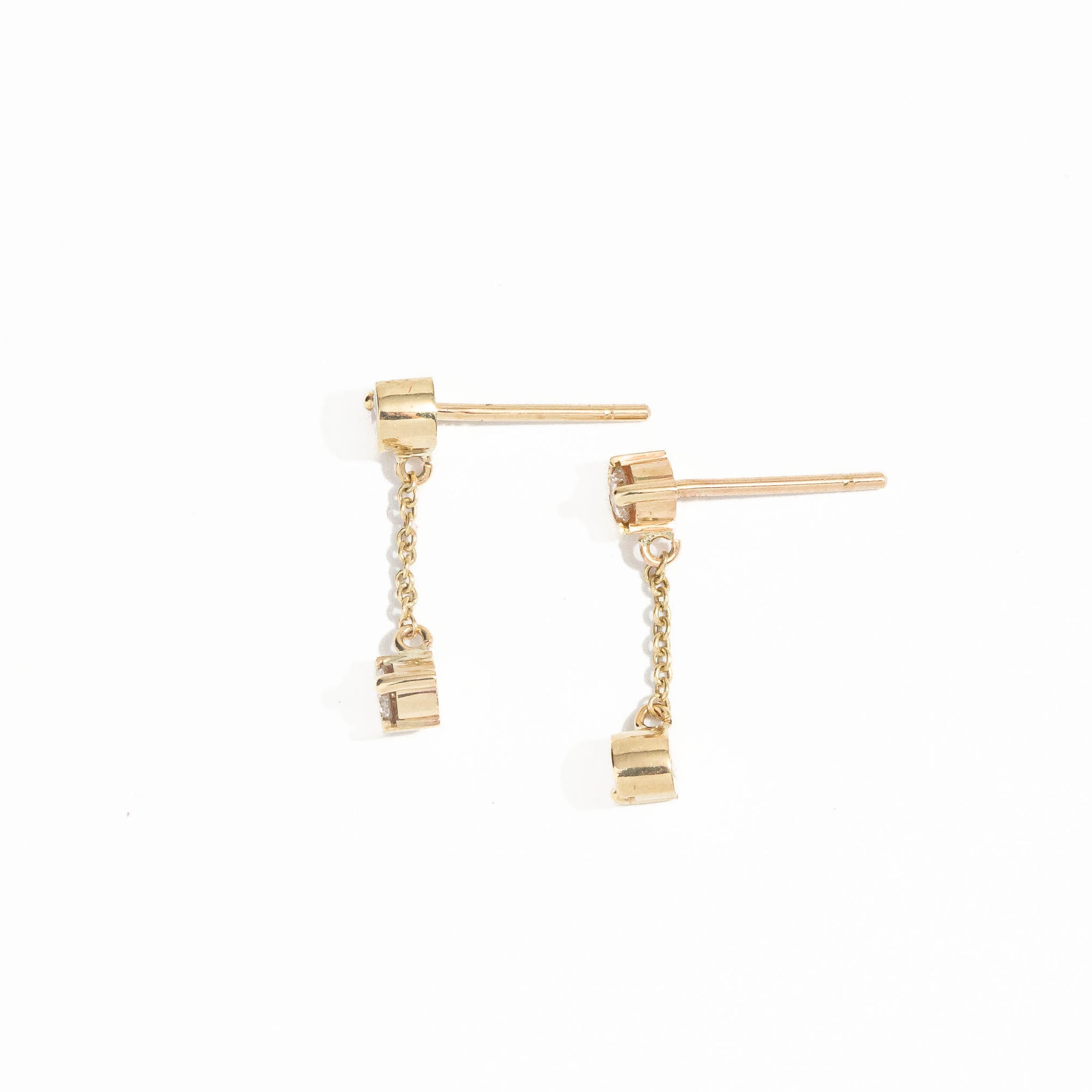 Diamond Drop Earrings with 9 Carat Yellow Gold Chain 