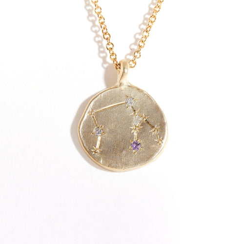 Diamond and Purple Sapphire Pendant | Aquarius Zodiac Pendant 