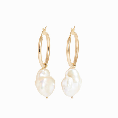 Bespoke, handmade and crafted in Melbourne by Black Finch. heavy 9ct hoops with drop pearl.