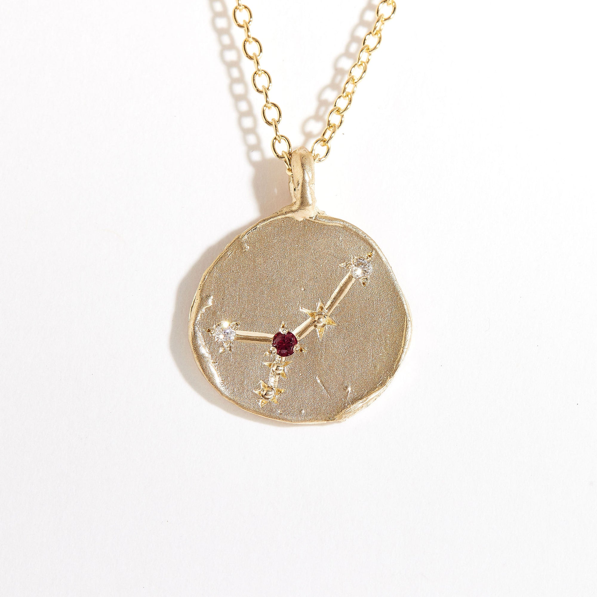 Diamond and Red Sapphire Pendant | Cancer Zodiac Pendant