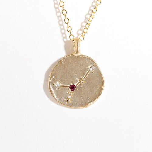 Diamond and Red Sapphire Pendant | Cancer Zodiac Pendant