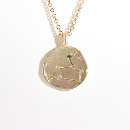 Diamond and Green Sapphire Pendant | Leo Zodiac Pendant 