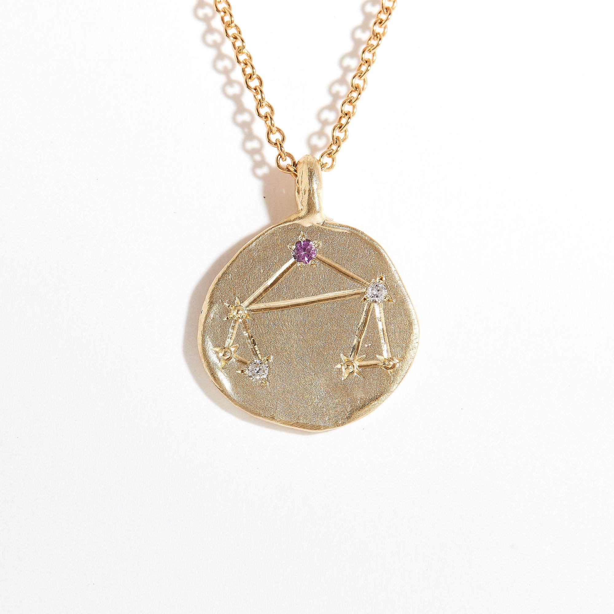 Diamond and Pink Sapphire Pendant | Libra Zodiac Pendant