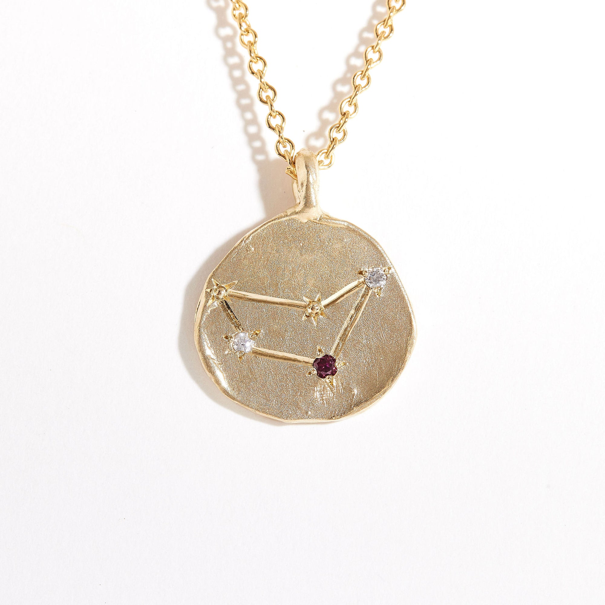 Diamond and Red Sapphire Pendant | Capricorn Zodiac Pendant 