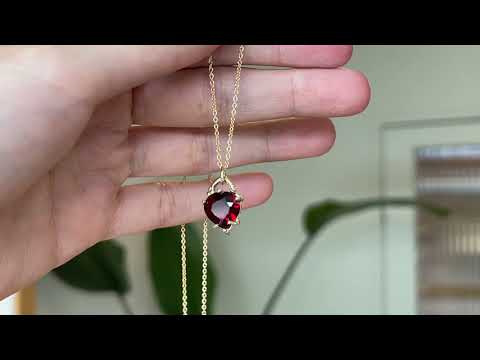 Made in Melbourne, bespoke 9ct yellow gold garnet heart pendant necklace on 9ct gold chain.