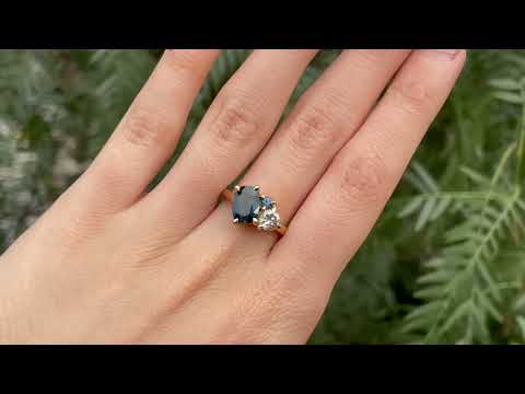 Cluster ring with ethically sourced Australian sapphires and a salt and pepper diamond. Hand made bespoke in Melbourne by Black Finch Jewellery.