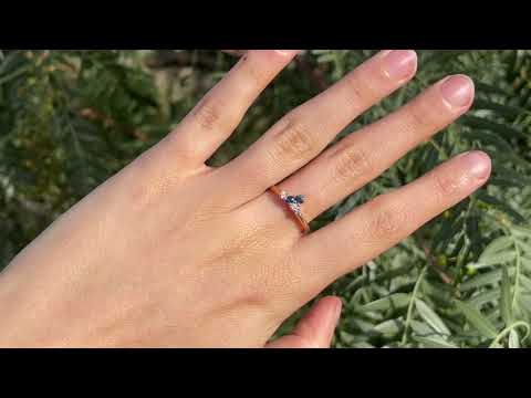 Video of Ethically sourced teal Australian Sapphires and White and Champagne Diamond Ring with Recycled Refined 18ct Rose Gold. Bespoke and Handmade by Black Finch Jewellery in Melbourne 