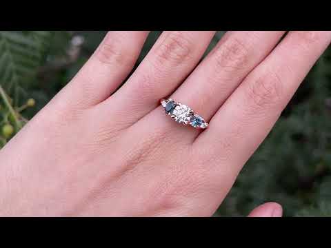 Handmade, bespoke Diamond and ethically sourced Australian sapphire five stone cluster ring in 14ct recycled refined rose gold